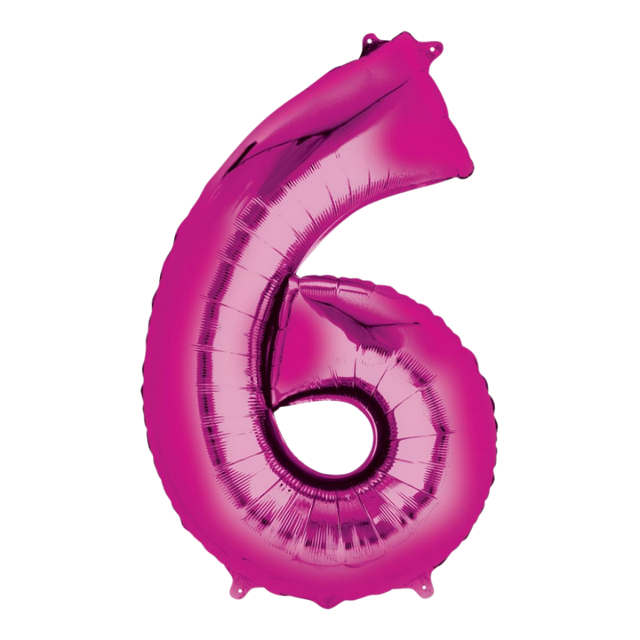 Hot pink 34in number 6 foil balloon for birthday or milestone celebrations – from Parte Haus party supply store in Bethesda, MD.