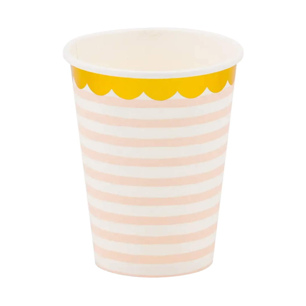 Yellow and Pink Stripe Scallop Rim Cups