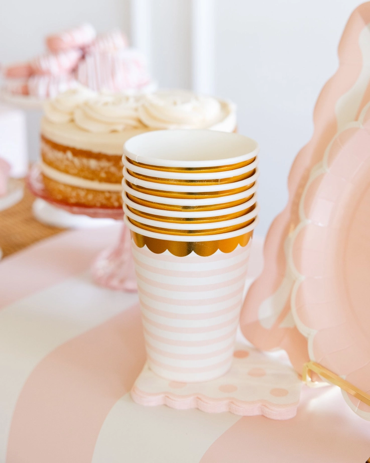 Yellow and Pink Stripe Scallop Rim Cups