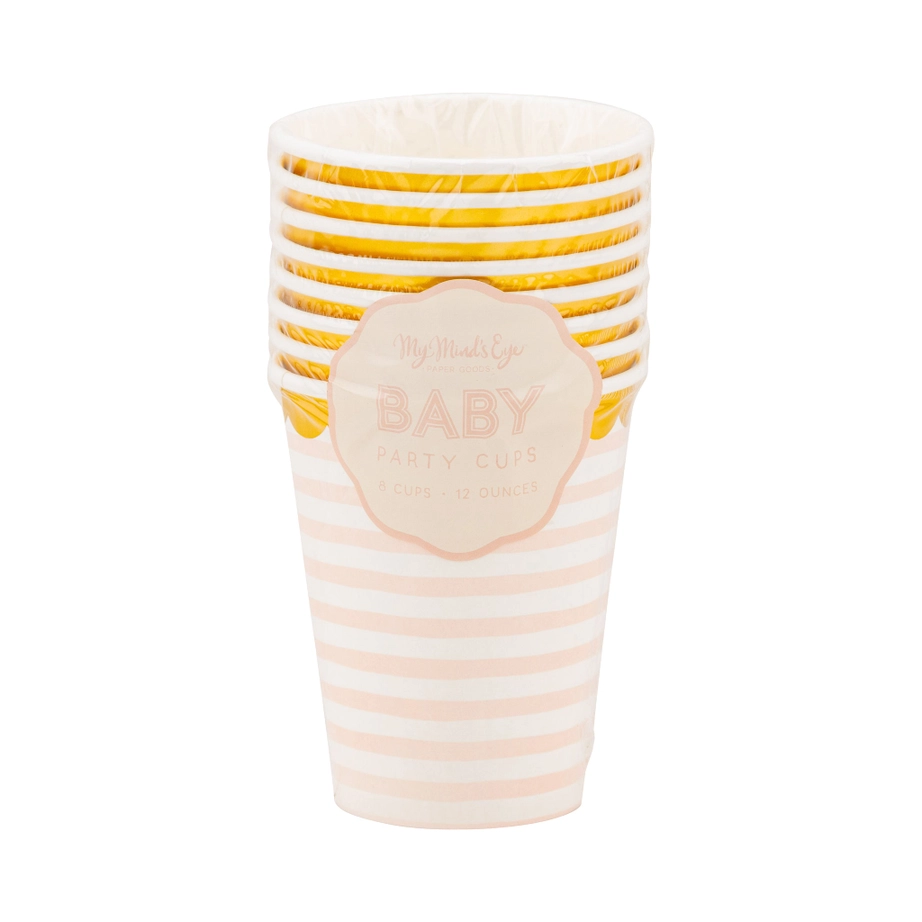Yellow and Pink Stripe Scallop Rim Cups
