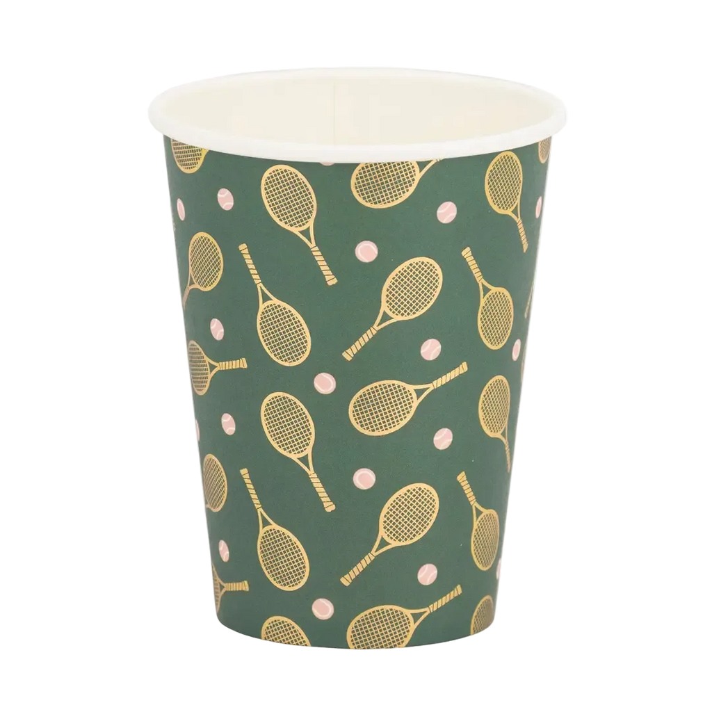 Gold Foil and Green Tennis Racker Paper Cups
