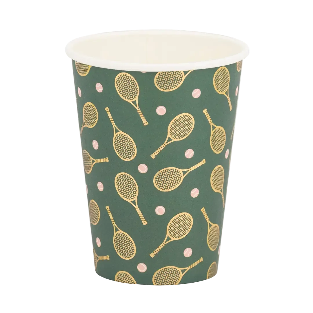 Gold Foil and Green Tennis Racker Paper Cups