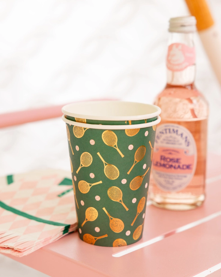 Gold Foil and Green Tennis Racker Paper Cups