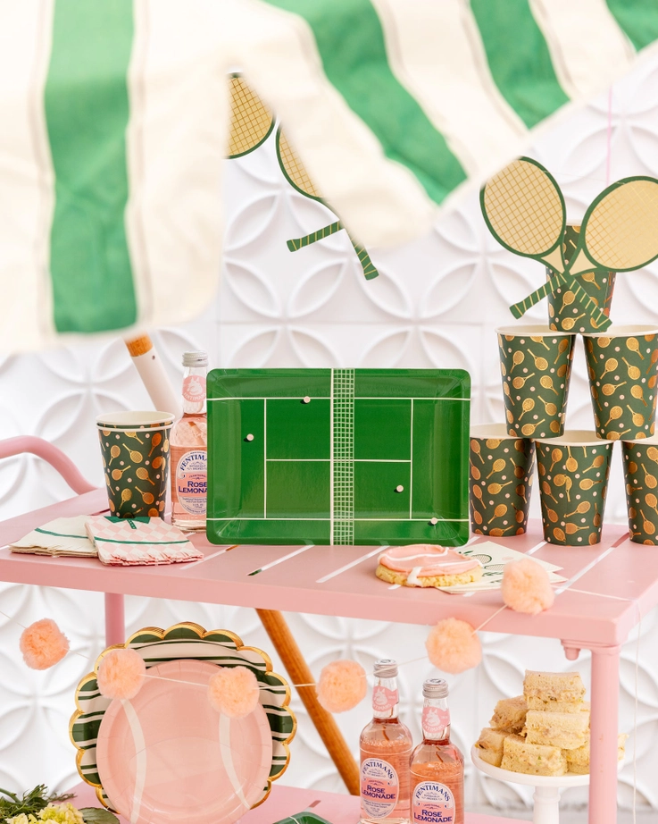 Gold Foil and Green Tennis Racker Paper Cups
