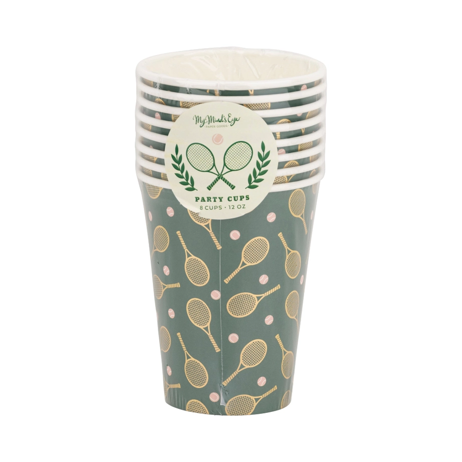 Gold Foil and Green Tennis Racker Paper Cups