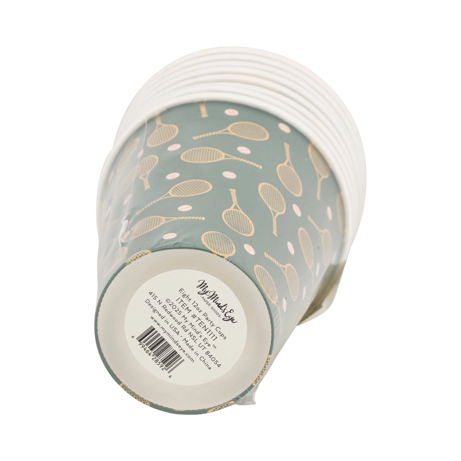 Gold Foil and Green Tennis Racker Paper Cups