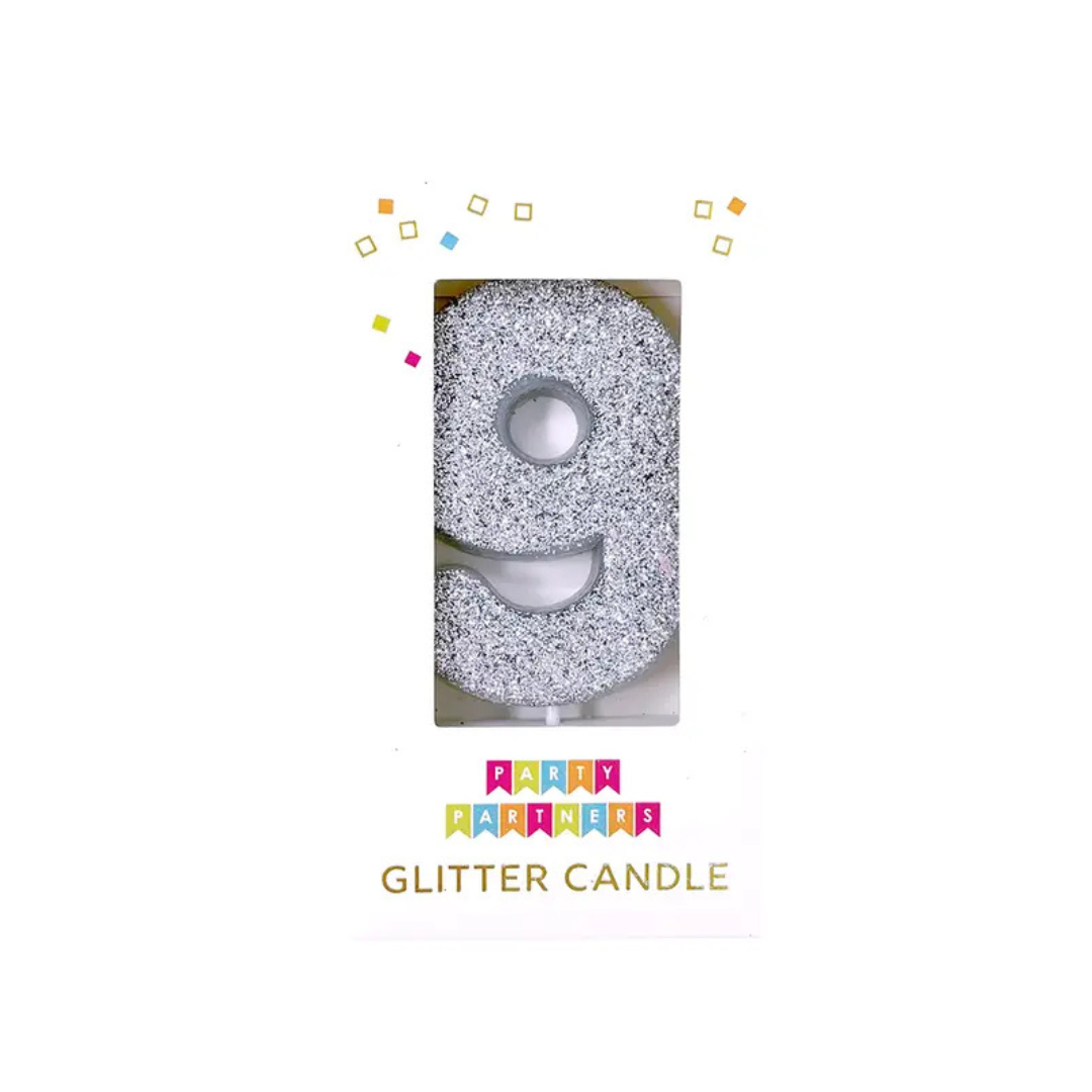 Silver Glitter 0-9 Number Candle Set