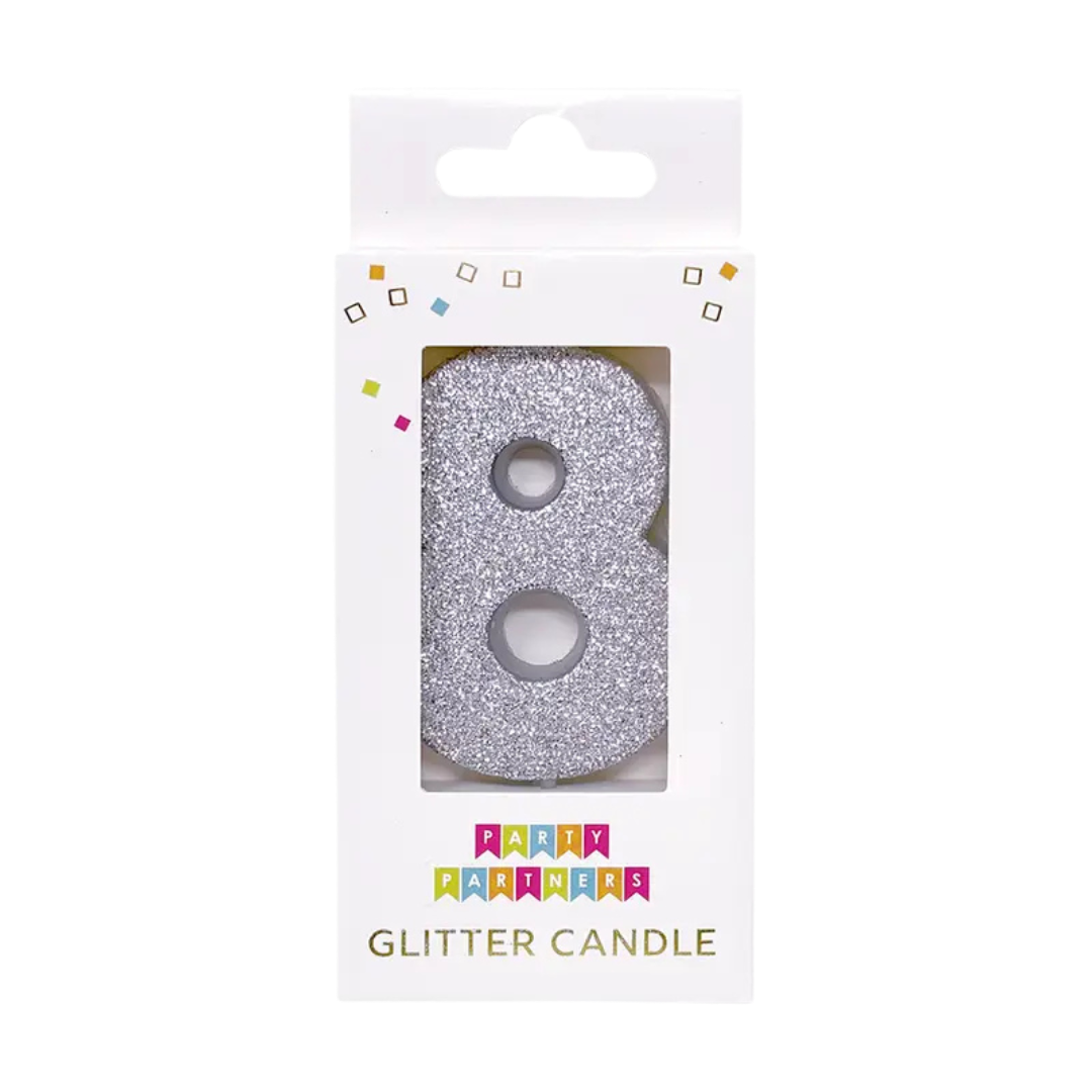 Silver Glitter 0-9 Number Candle Set
