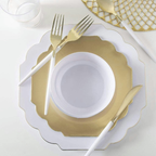 Gold Scalloped Gold Rimmed Reusable Plates - 2 Sizes