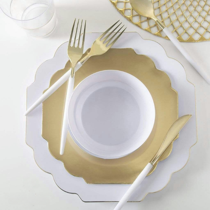 Gold Scalloped Gold Rimmed Reusable Plates - 2 Sizes
