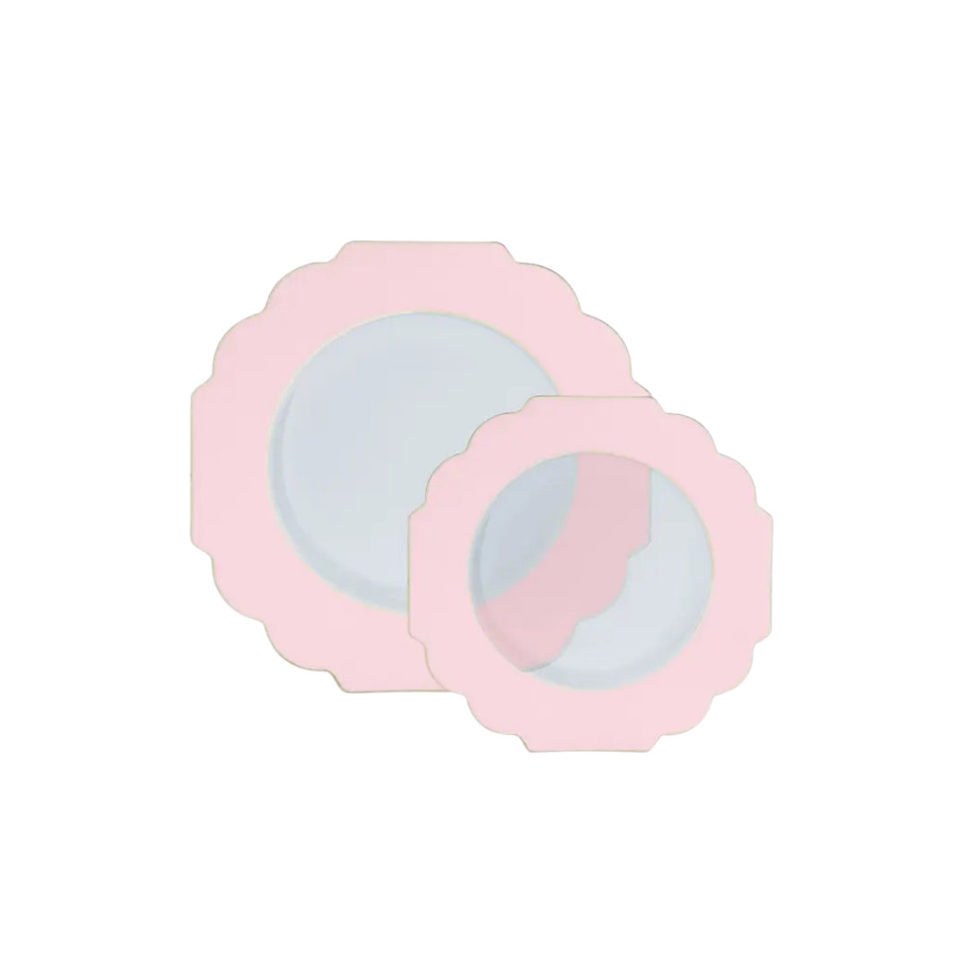 Clear & Blush Scalloped Gold Reusable Plates - 2 Sizes