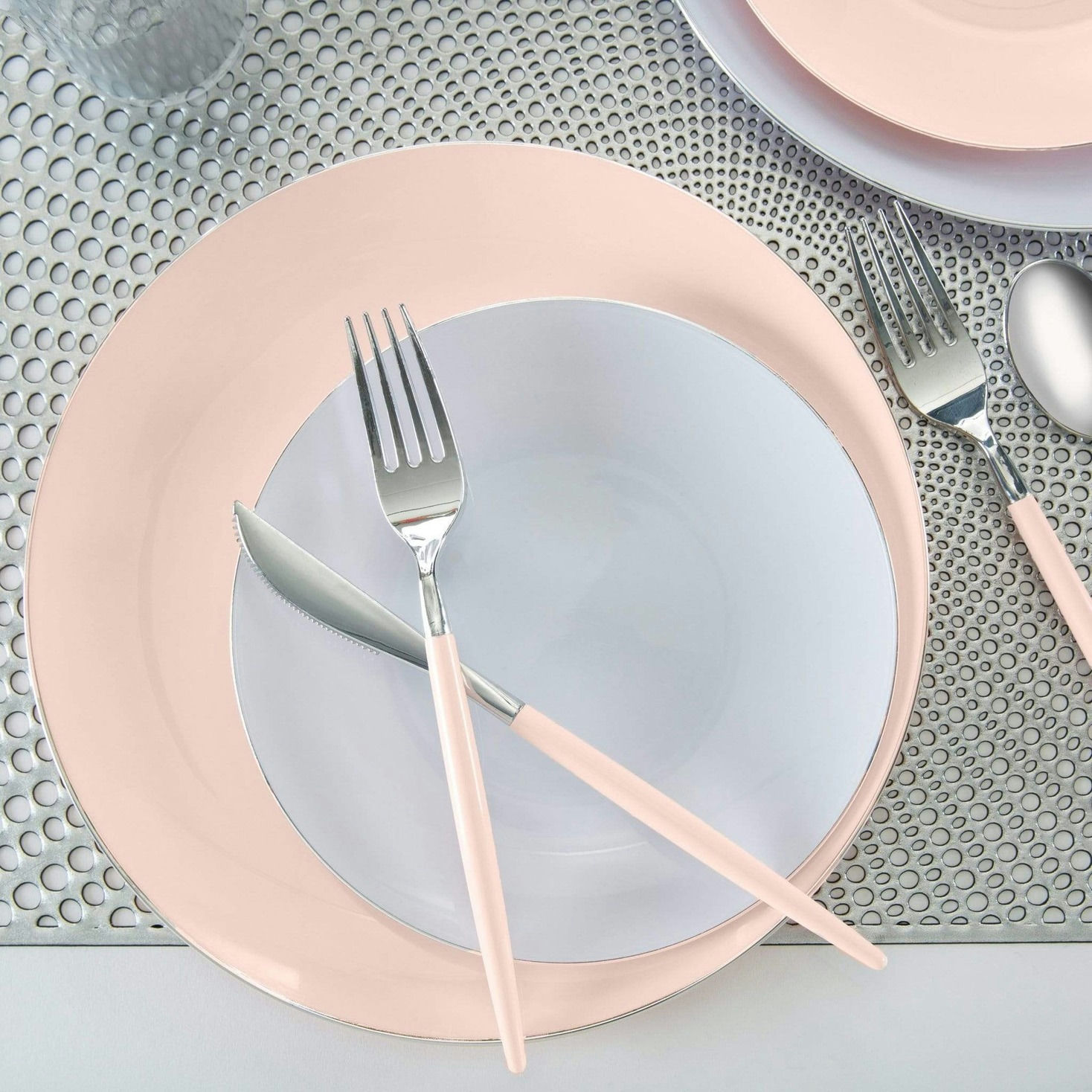 Blush Silver Rimmed Reusable Plates- 2 Sizes