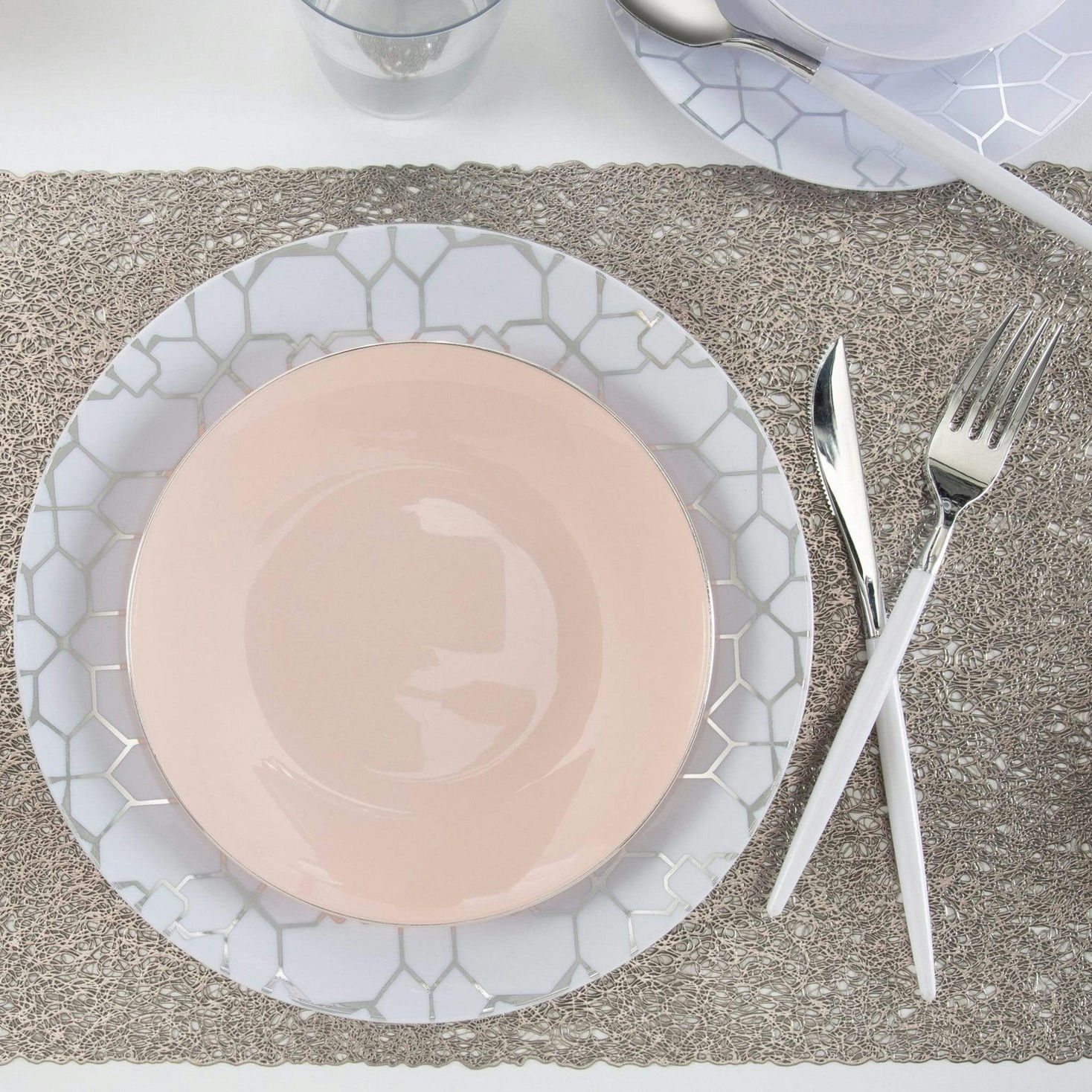 Blush Silver Rimmed Reusable Plates- 2 Sizes