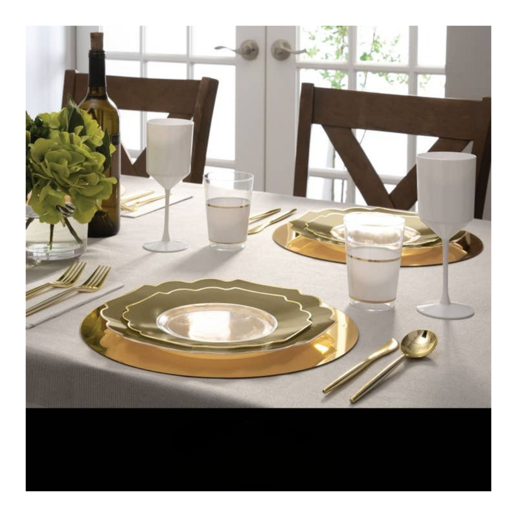 Clear & Gold Scalloped Reusable Plates - 2 Sizes