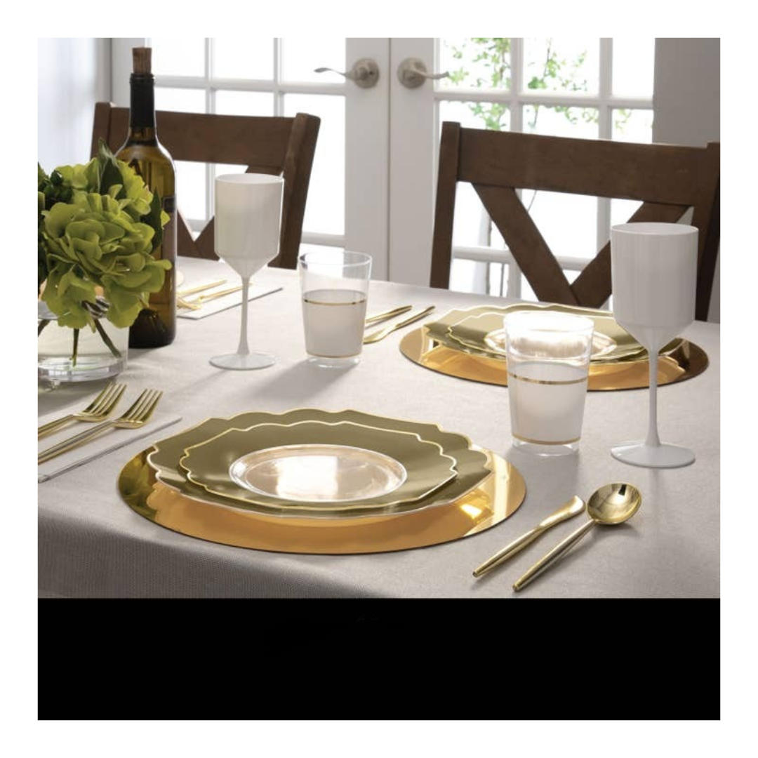 Clear & Gold Scalloped Reusable Plates - 2 Sizes