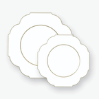 White Scalloped Gold Rimmed Reusable Plates - 2 Sizes