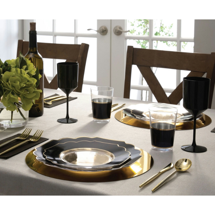 Clear & Black Scalloped Reusable Plates - 2 Sizes