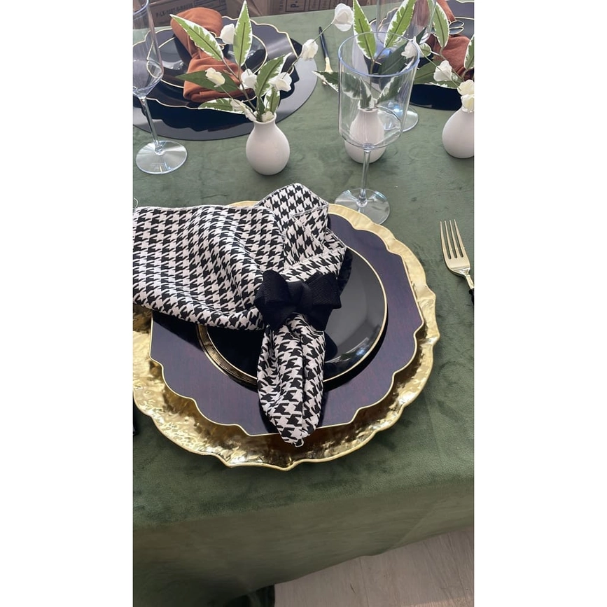 Clear & Black Scalloped Reusable Plates - 2 Sizes