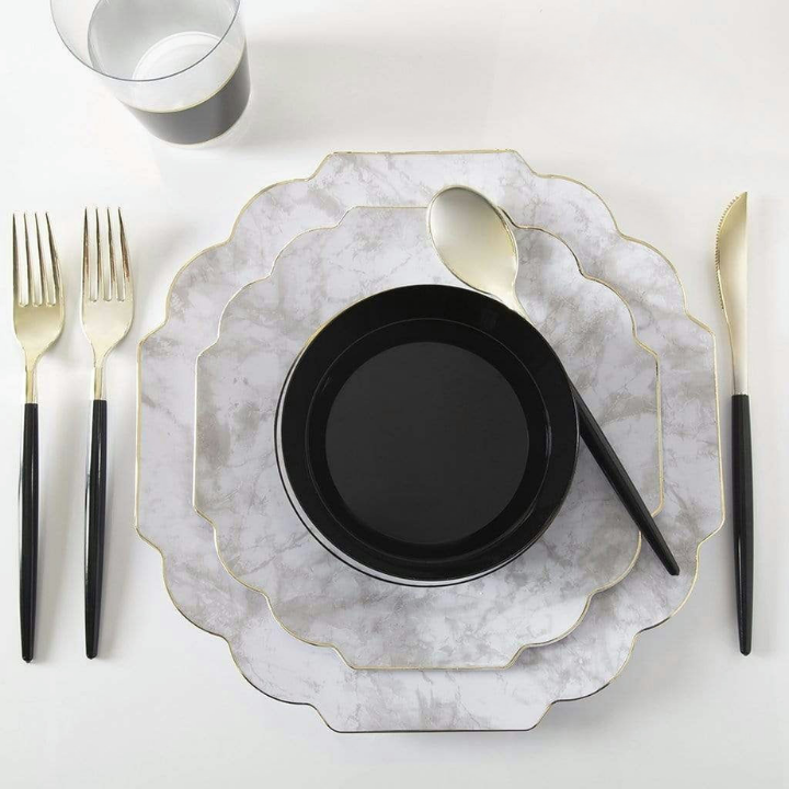 Marble Scalloped Reusable Plates - 2 Sizes