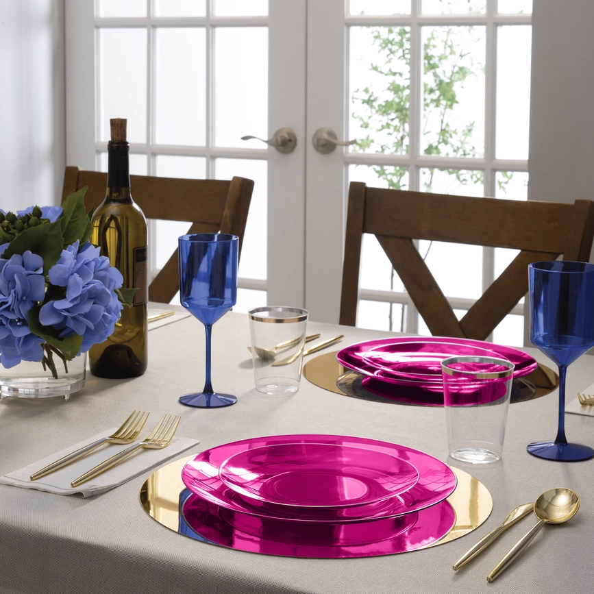 Transparent Hot Pink Reusable Plates - 2 Sizes