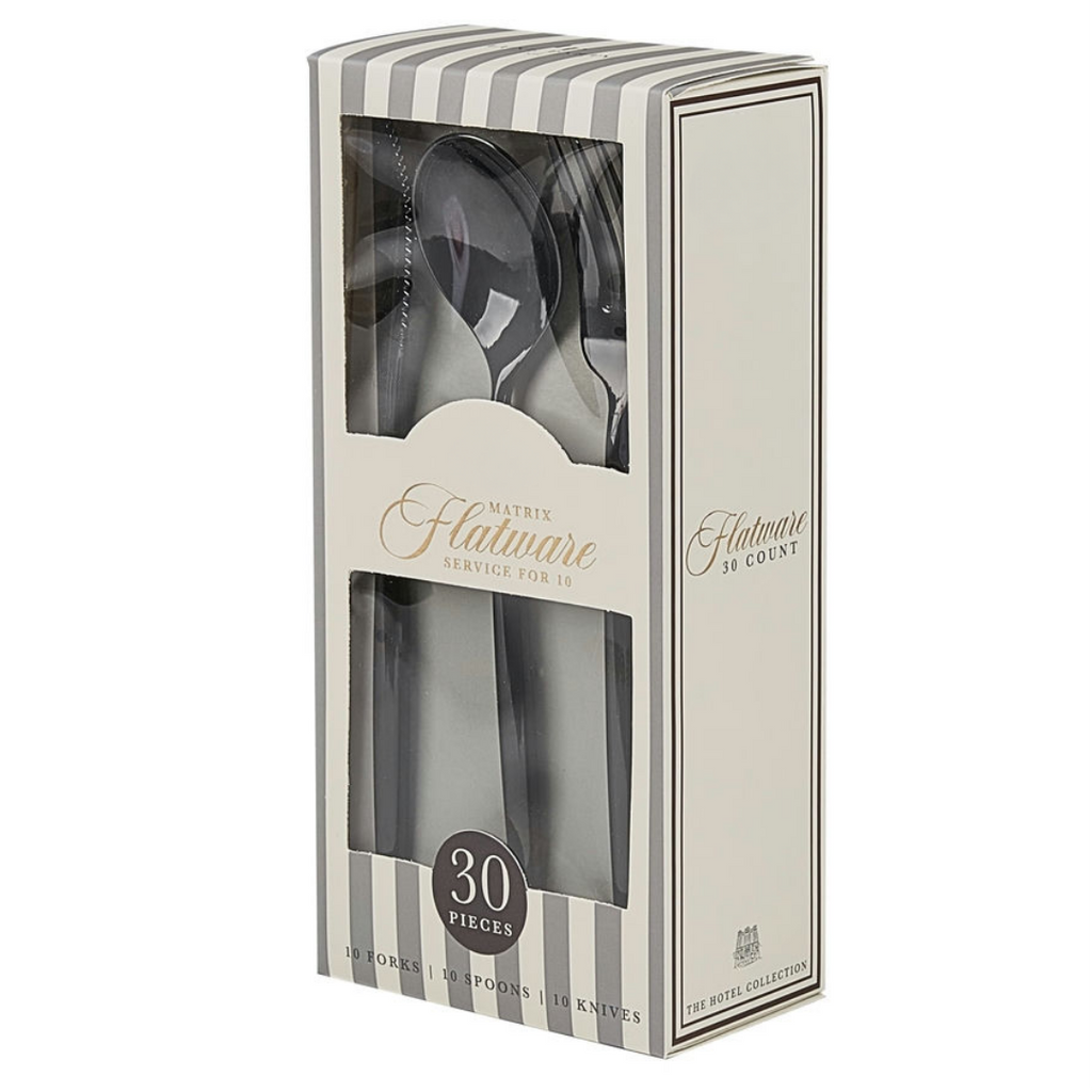 Matrix Black Plastic Cutlery Set - 30 pcs