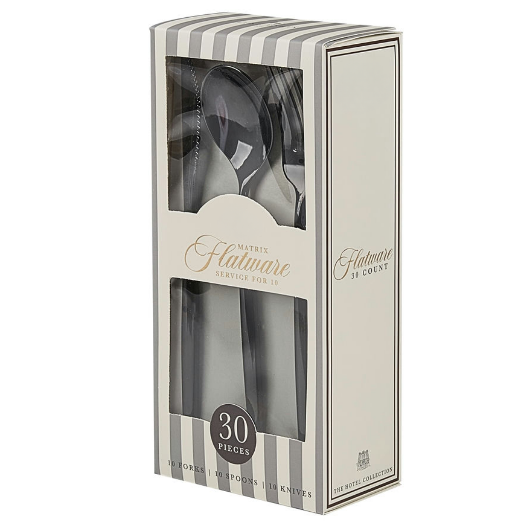 Matrix Black Plastic Cutlery Set - 30 pcs