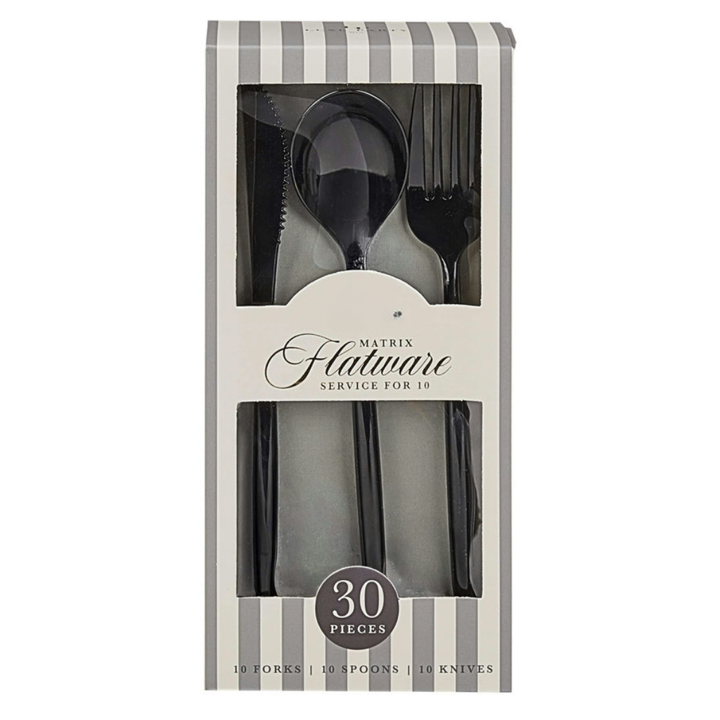 Matrix Black Plastic Cutlery Set - 30 pcs
