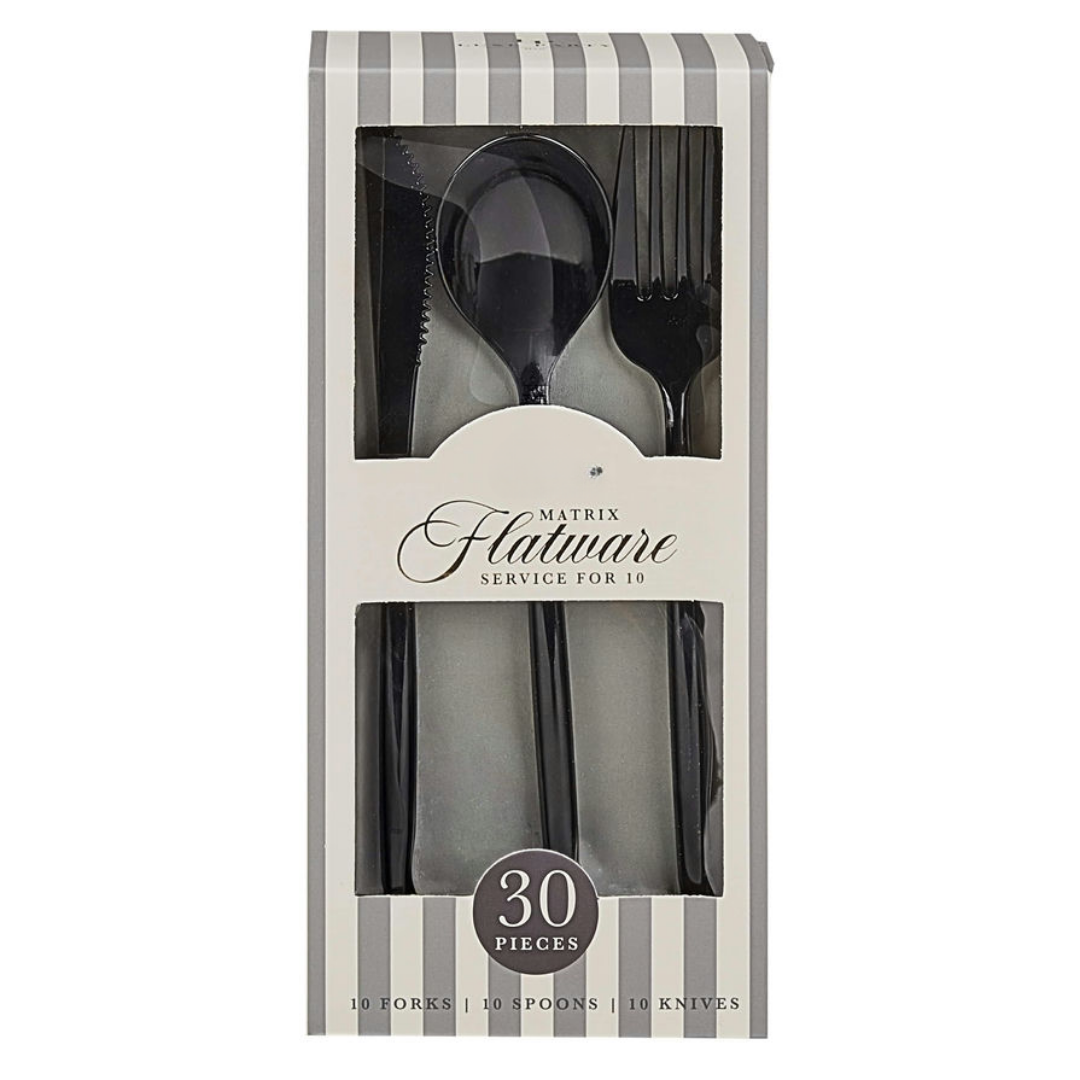 Matrix Black Plastic Cutlery Set - 30 pcs