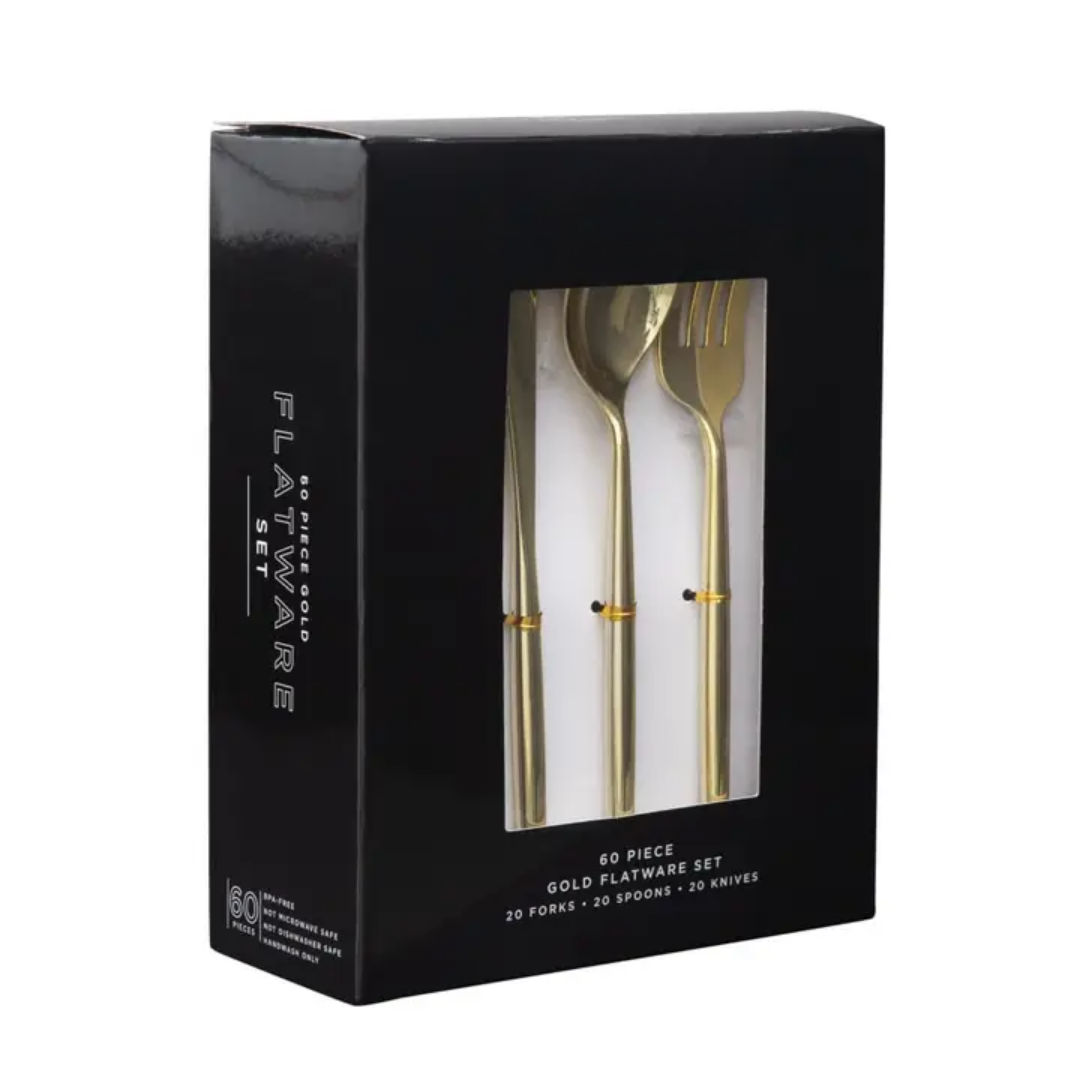 Chic Gold Reusable Flatware Set | 60 Pieces