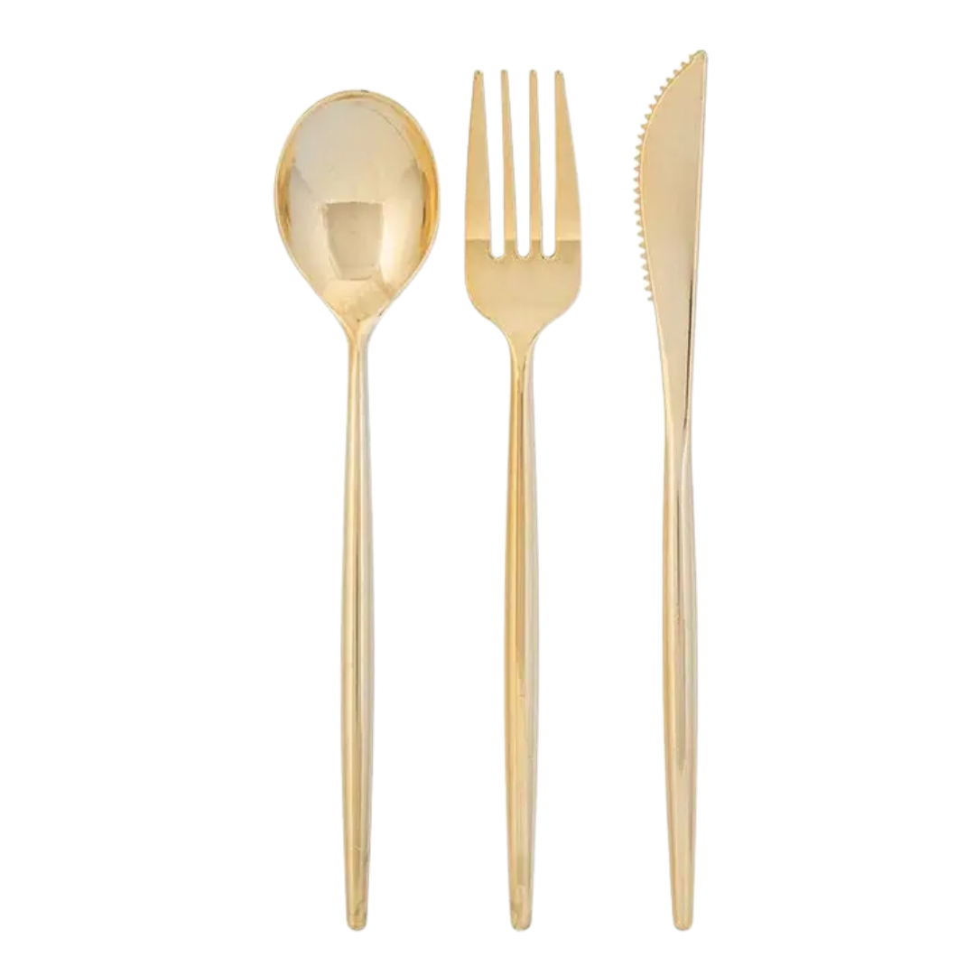 Chic Gold Reusable Flatware Set | 60 Pieces