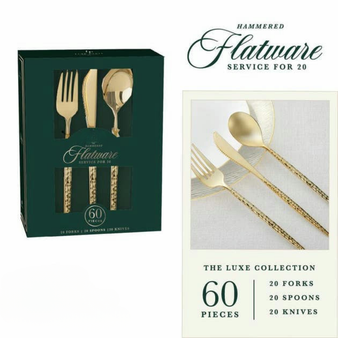 Matrix Hammered Gold Plastic Cutlery Set - 60 pcs