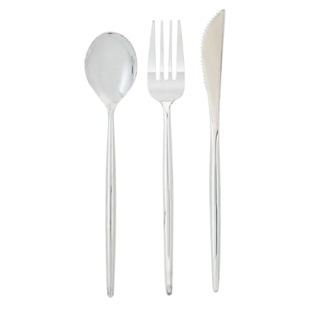 Silver Matrix Plastic Cutlery Set - 30 pcs