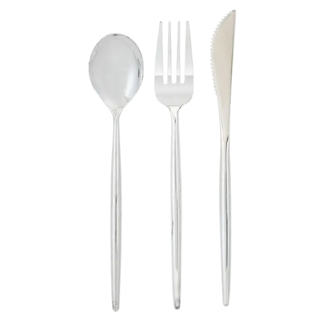 Silver Matrix Plastic Cutlery Set - 30 pcs