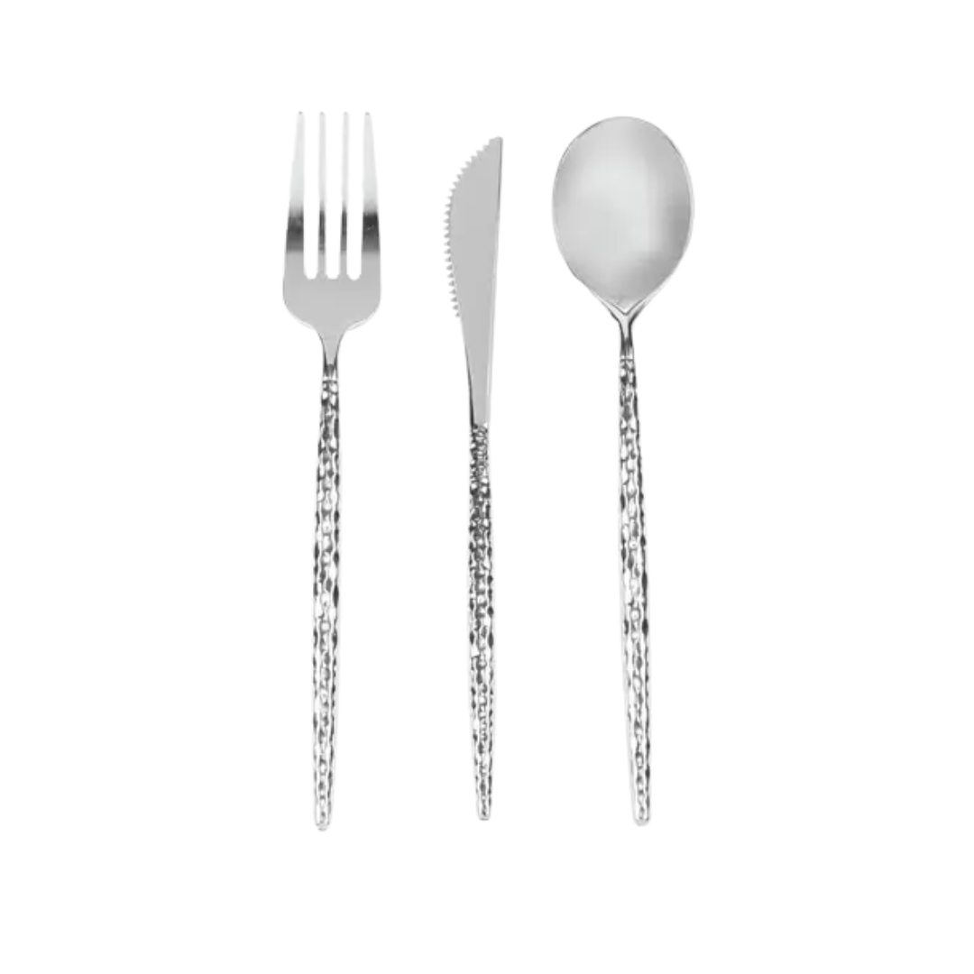 Silver Hammered Matrix Cutlery Set - 30 pcs