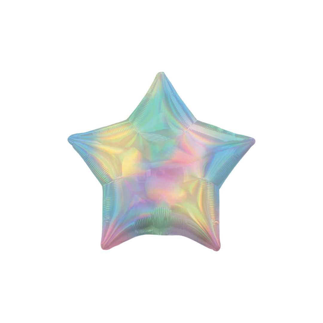 Iridescent pastel star balloon with shiny finish birthday decor from Parte Haus party supply store in Bethesda MD.