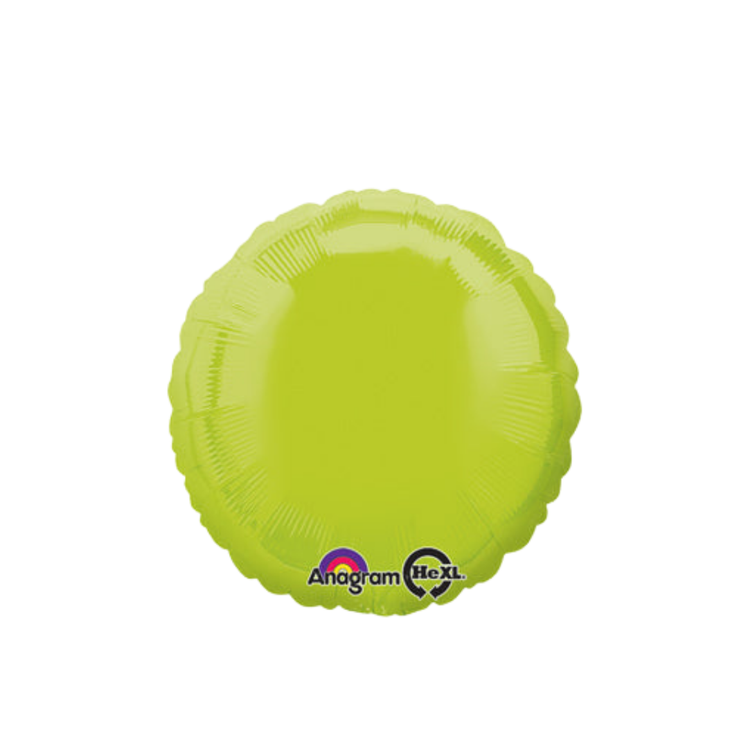 Kiwi green round foil balloon shiny finish for birthday or wedding from Parte Haus party supply store in Bethesda MD