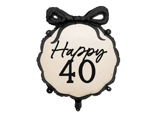 Black and Cream "Happy 40" with Bow Foil Balloon, 18in
