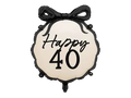 Black and Cream "Happy 40" with Bow Foil Balloon, 18in