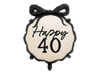 Black and Cream "Happy 40" with Bow Foil Balloon, 18in
