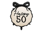 Black and Cream "Happy 50" Ribbon Scalloped Foil Balloon, 18in