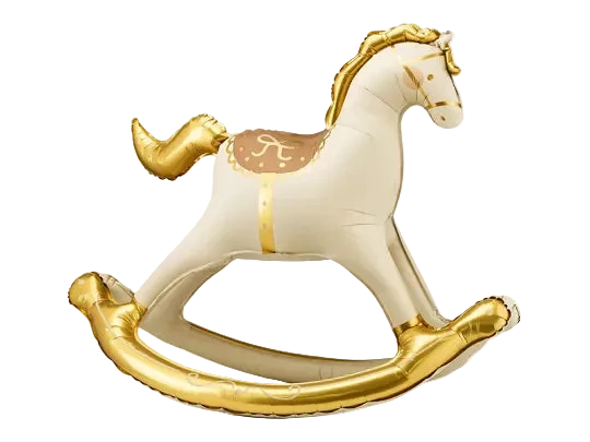 Giant Cream with Gold Rocking Horse Foil Balloon, 41in
