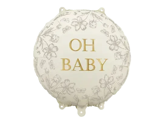 Cream "Oh Baby" Floral Round Foil Balloon, 14in