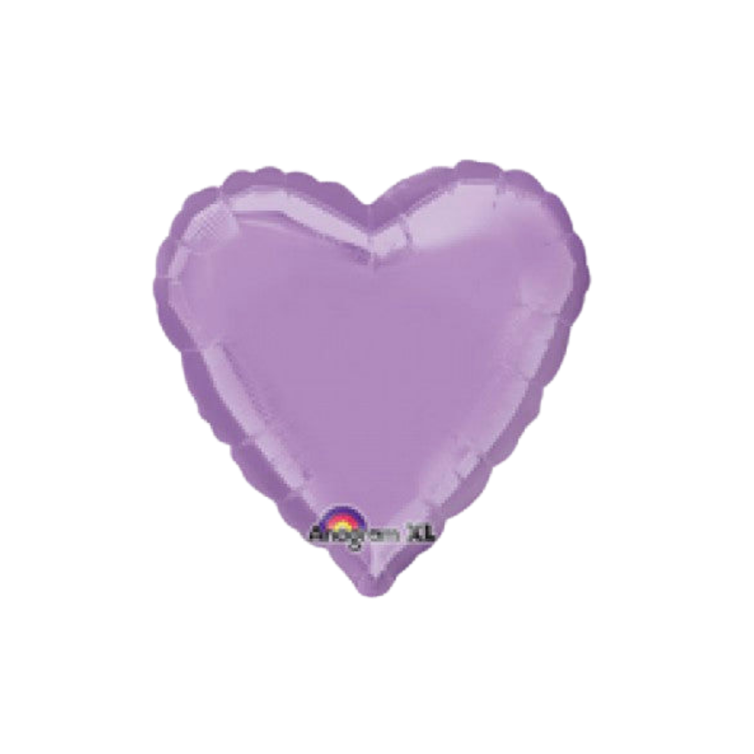 Lavender 18in heart foil balloon for baby shower and bridal shower parties – from Parte Haus party supply store in Bethesda, Maryland.
