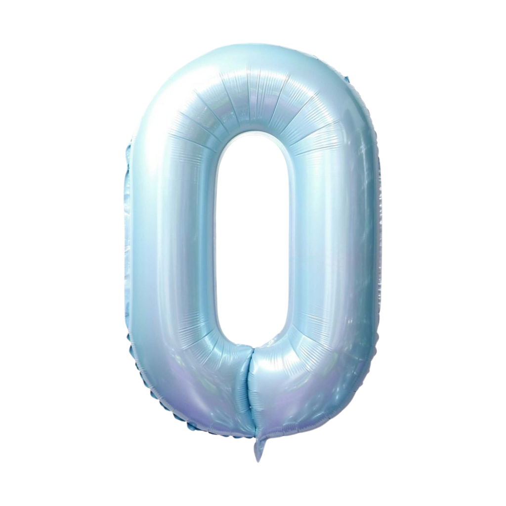 Light blue number 0 balloon for birthday party from Parte Haus party supply store in Bethesda MD