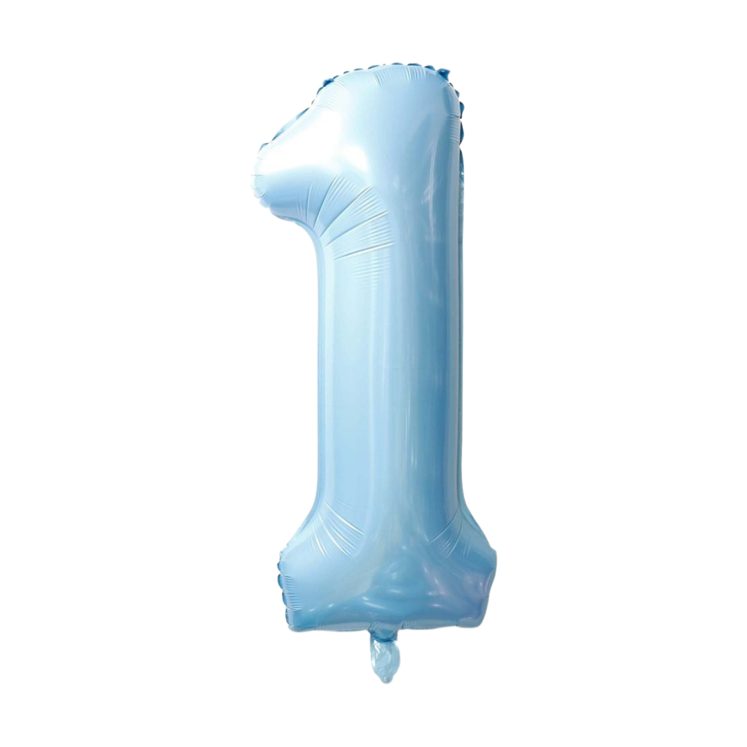Light blue number one balloon for birthday from Parte Haus party supply store in Bethesda Maryland