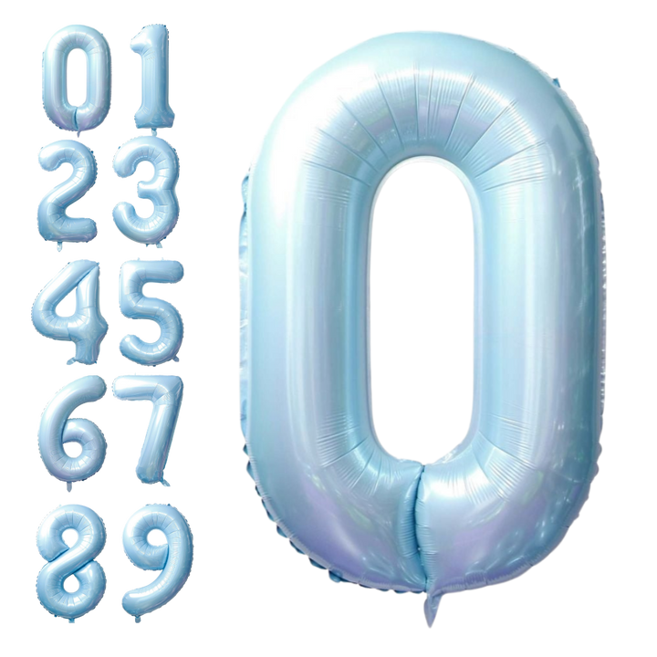 Light blue 34in number foil balloon for birthday parties – from Parte Haus party supply store in Bethesda, Maryland.