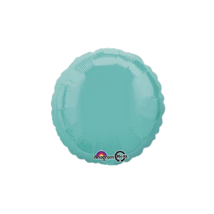Light blue 18in round foil balloon with a glossy finish for birthdays, weddings, and graduations – from Parte Haus party supply store in Bethesda, Maryland.