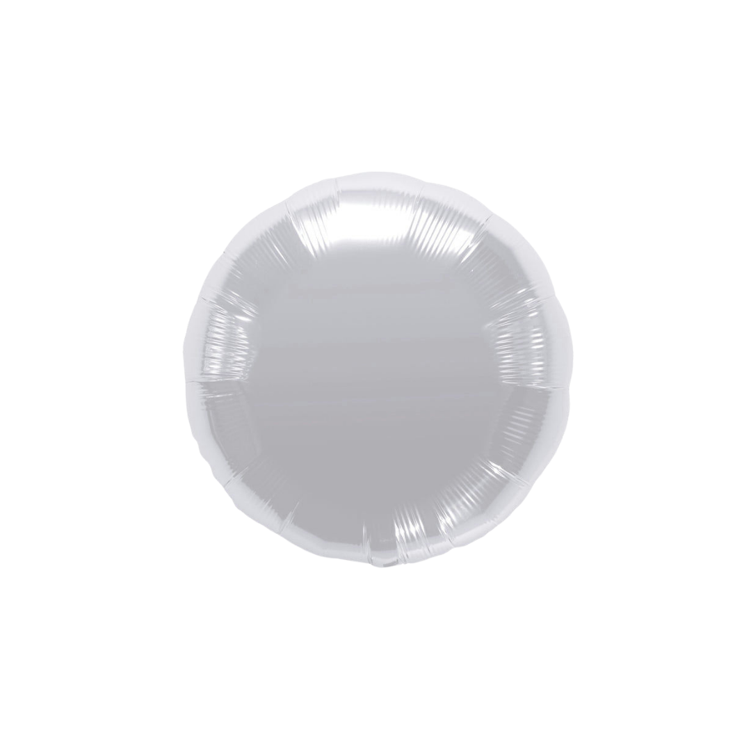 Light silver 18in foil balloon for modern birthday party décor – available at Parte Haus party supply store in Bethesda, MD.
