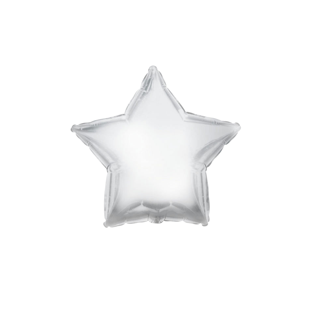 Light silver 18in star foil balloon for party decor from Parte Haus party supply store in Bethesda, MD.