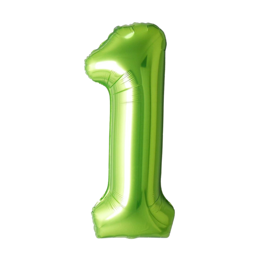 Lime green number one balloon shiny foil for birthday from Parte Haus party supply store in Bethesda Maryland